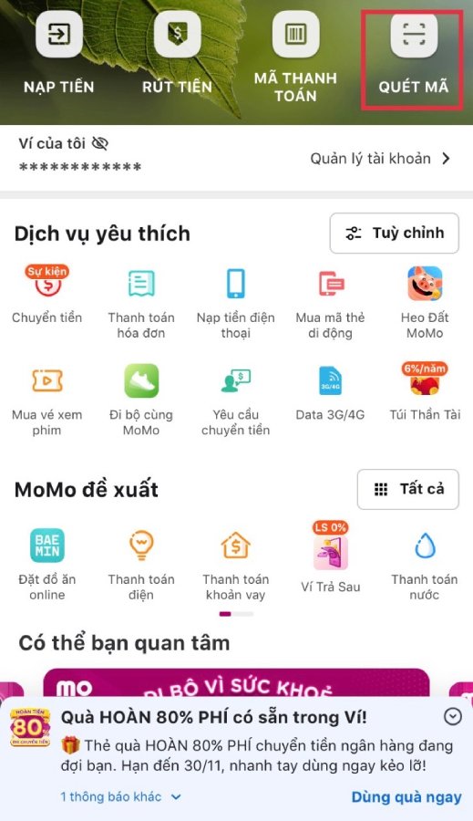 mo ung dung momo sau do vao phan quet ma tin ban xe